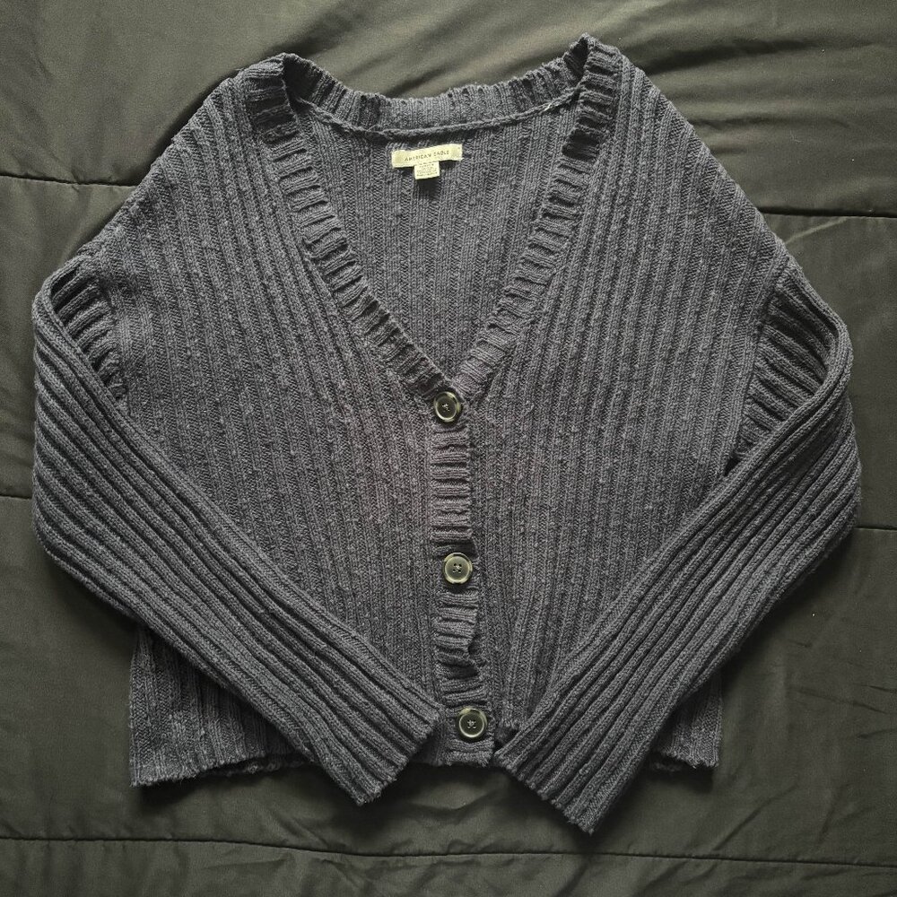 HOLD | american eagle navy blue cropped button up knit cardigan